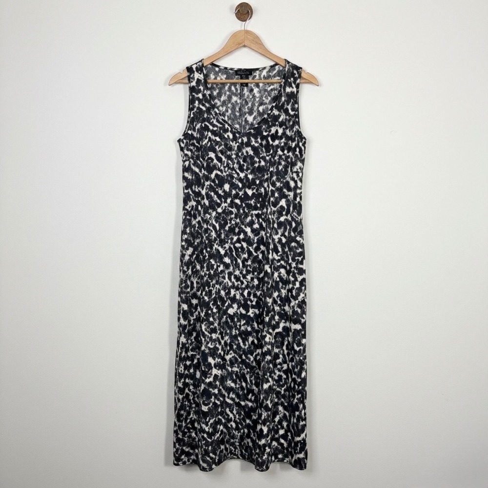 Rachel Zoe Womens Medium Black Cream Abstract Animal Print Sleeveless Midi Dress